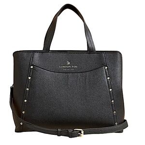 London Fog Marcelle Studded Satchel LFS24903 Black NWT